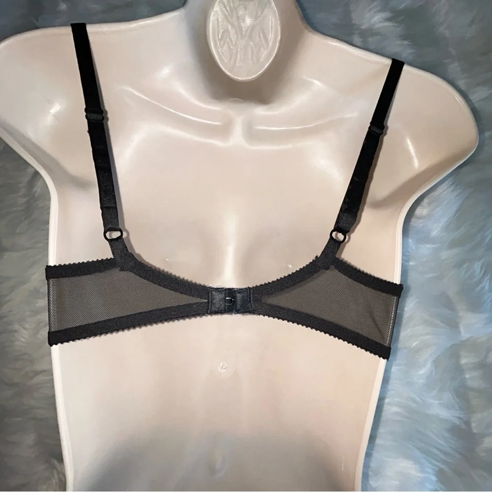 Sexy Black Lace &‎ Sheer Mesh Underwire Bra y2K Glam 36C